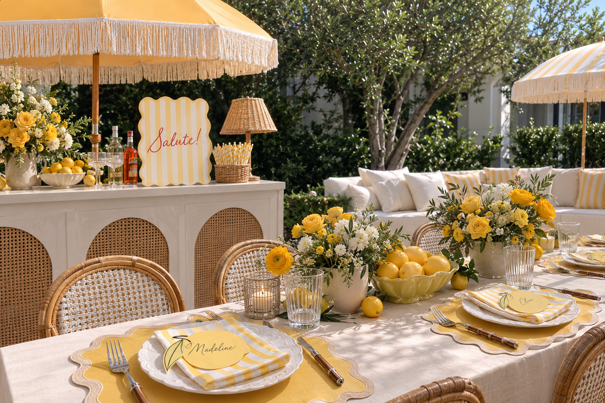 Chic Mediterranean lemon garden party with an editorial tablescape