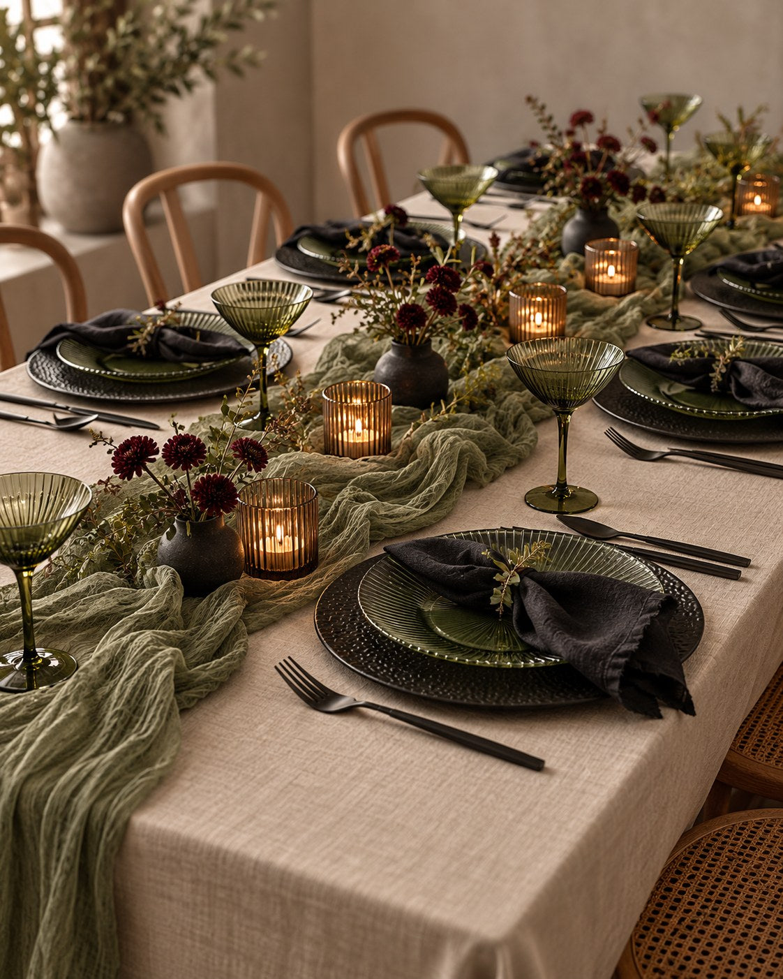 AI styling concept: Sage + Charcoal: original Shop the Look inspiration image for this Thanksgiving tablescape