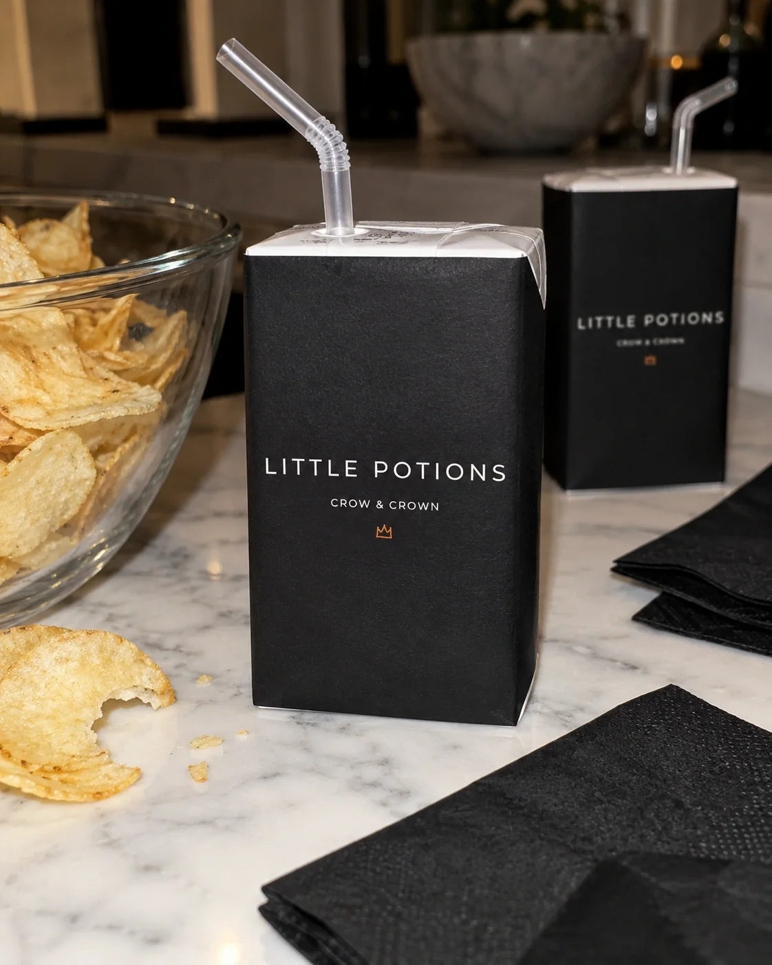 Crow & Crown halloween edit little potions juice wrap — printable shown in use