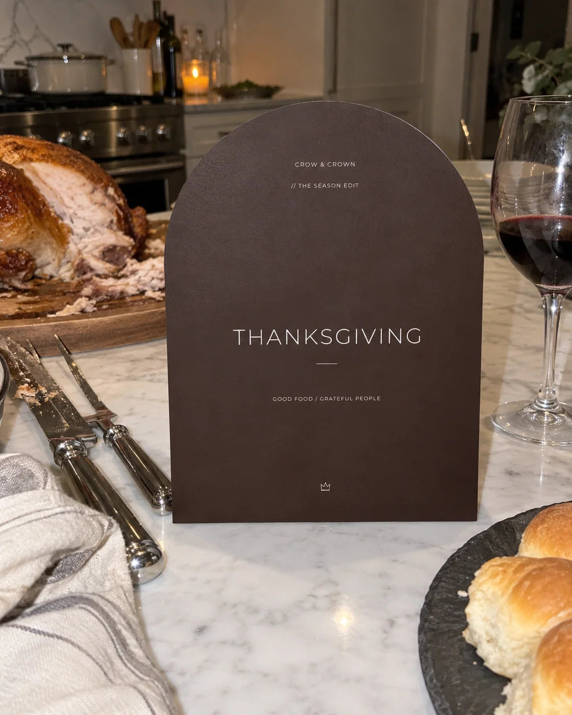 Crow & Crown thanksgiving espresso ivory thanksgiving welcome sign — printable shown in use