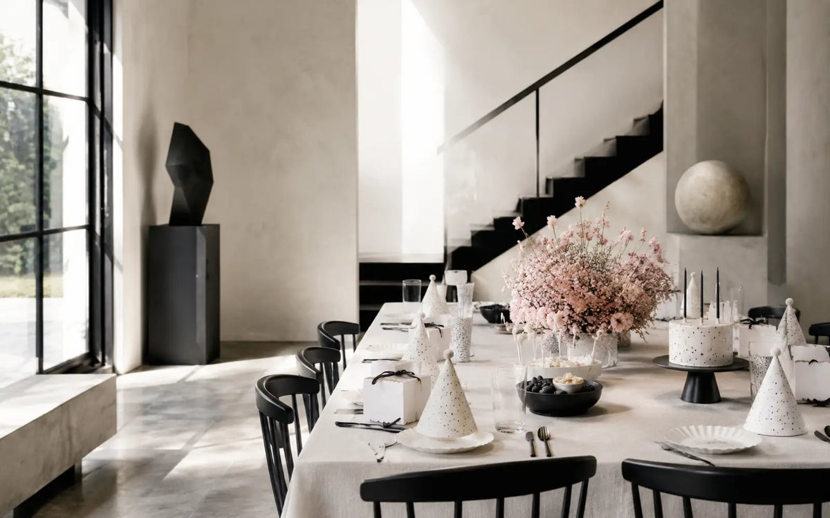 Modern children’s party setup in a light-filled home