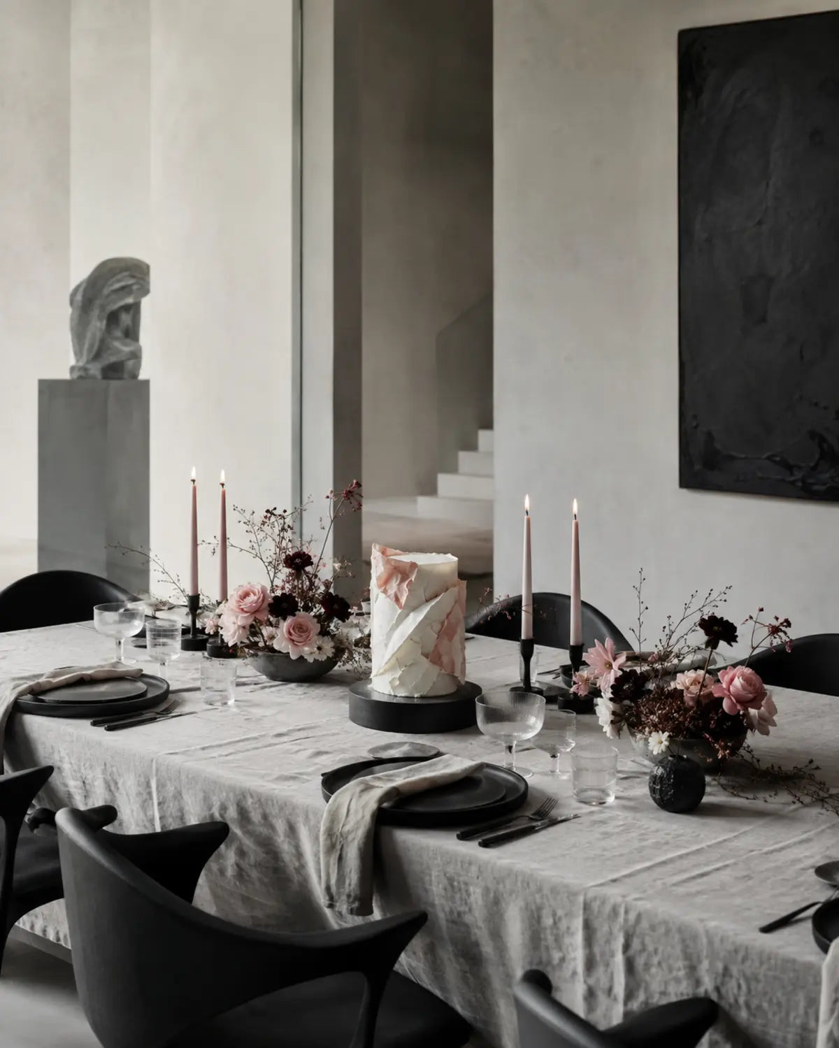 Sculptural modern 30th birthday dinner table
