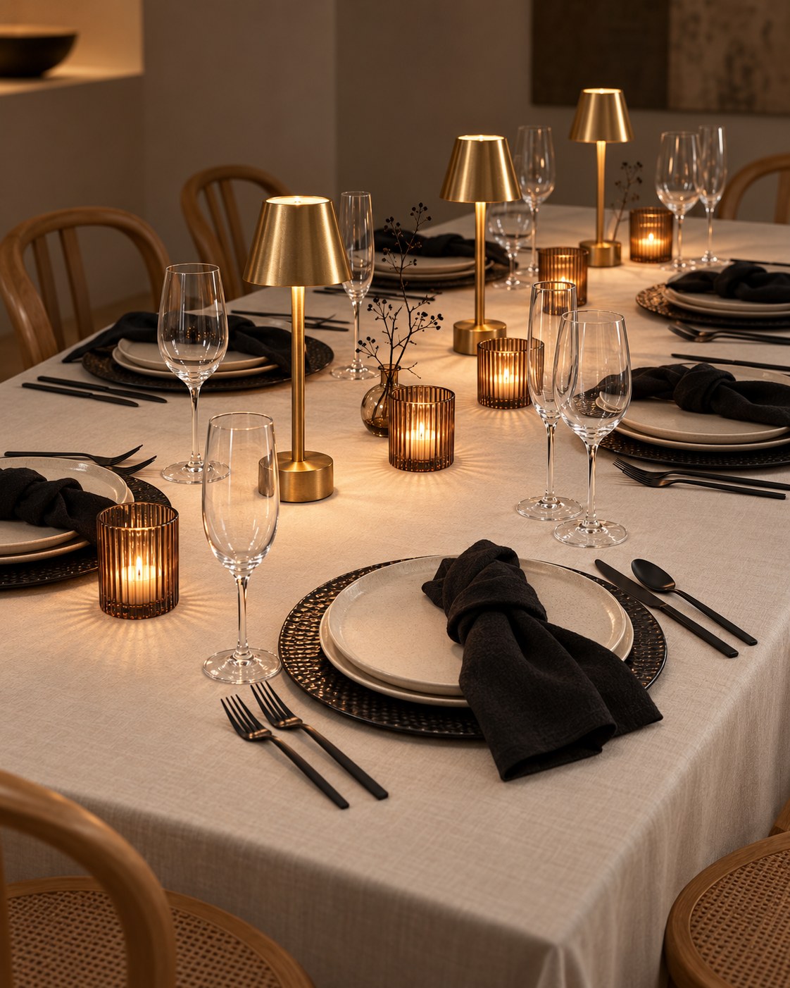 AI styling concept: Black + Bone Minimal: original Shop the Look inspiration image for this Thanksgiving tablescape