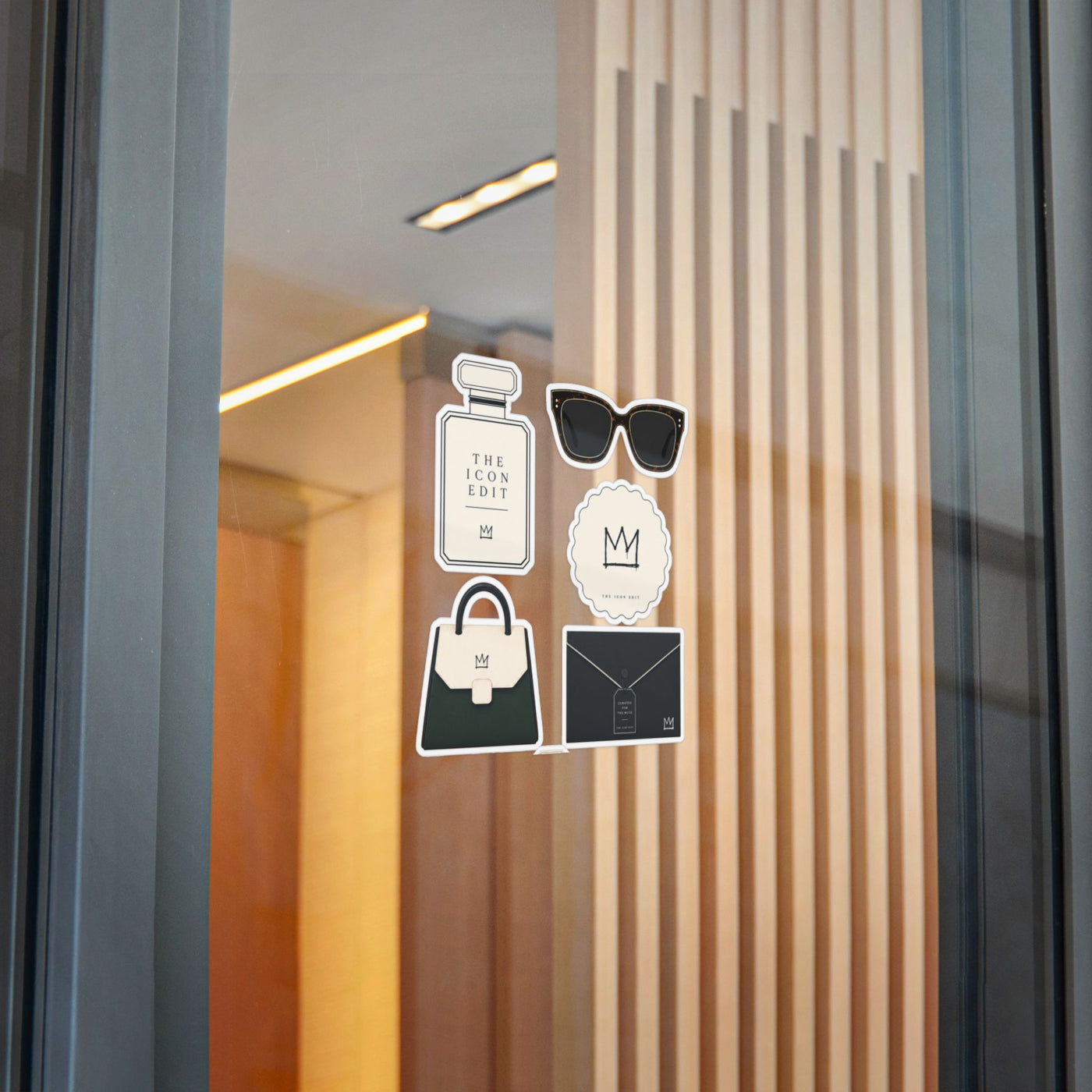The Icon Edit die-cut sticker artwork applied to a smooth glass surface