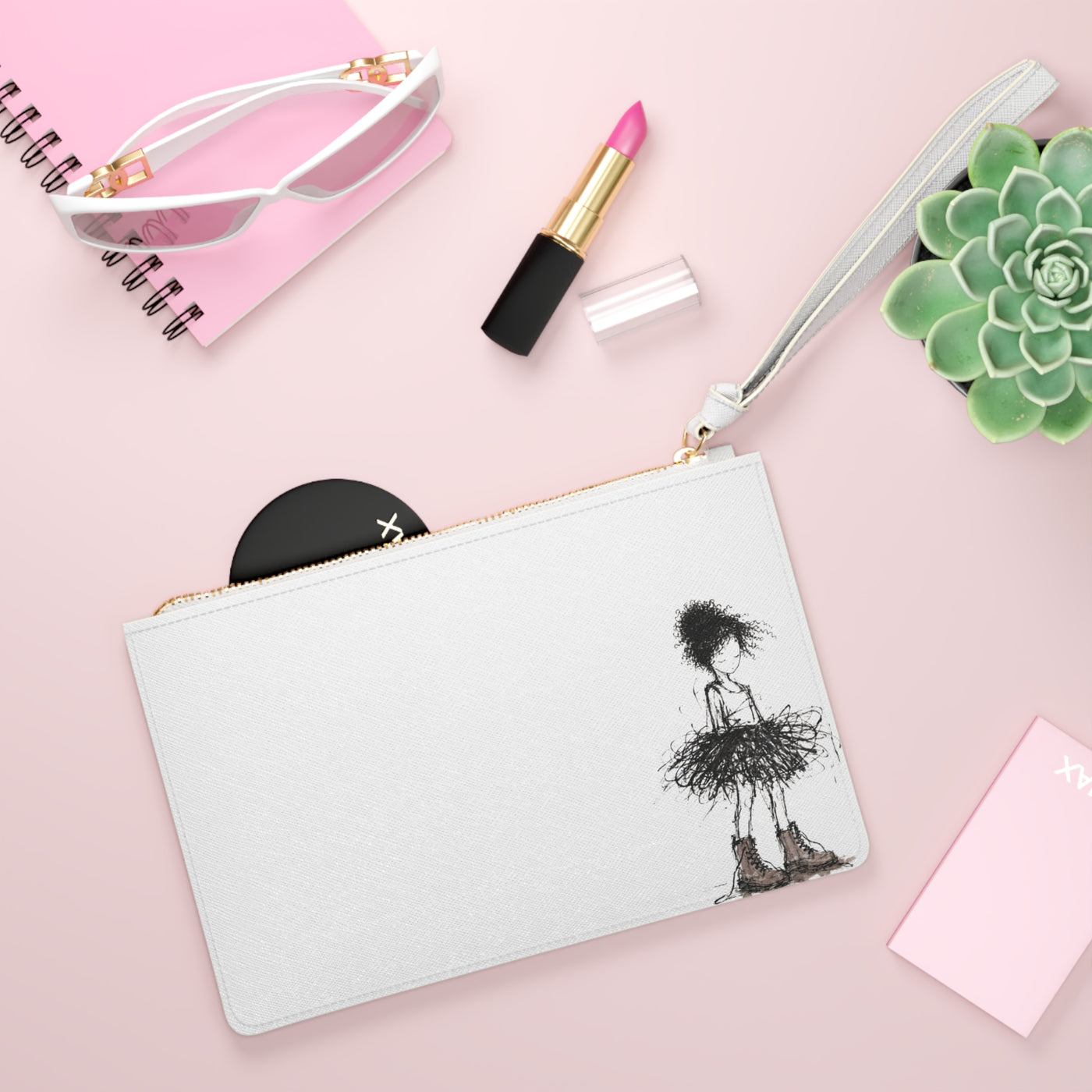 Whimsical Ballerina Sketch Clutch Bag