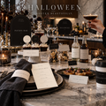 Halloween printable buffet styling with a Potion Bar sign, menu and drink labels