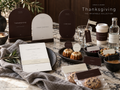 Thanksgiving printable still life with menus, arched signs, drink wraps and favors