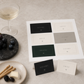 After Dark printable food-label sheet and folded tent cards in black, ivory and green
