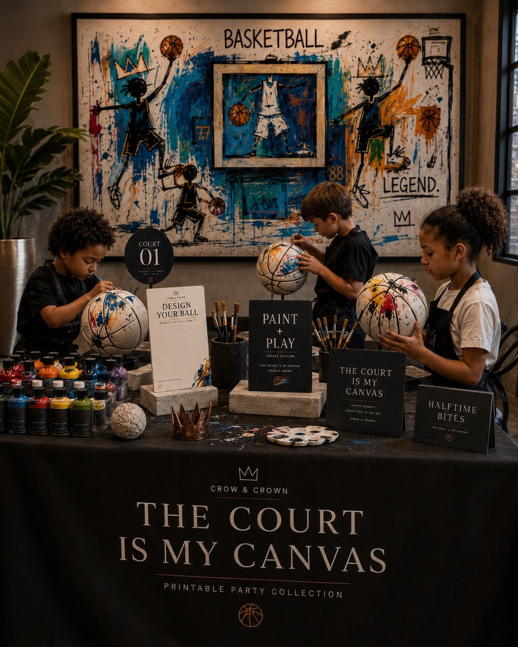 The Court Is My Canvas luxury basketball printable party collection hero scene