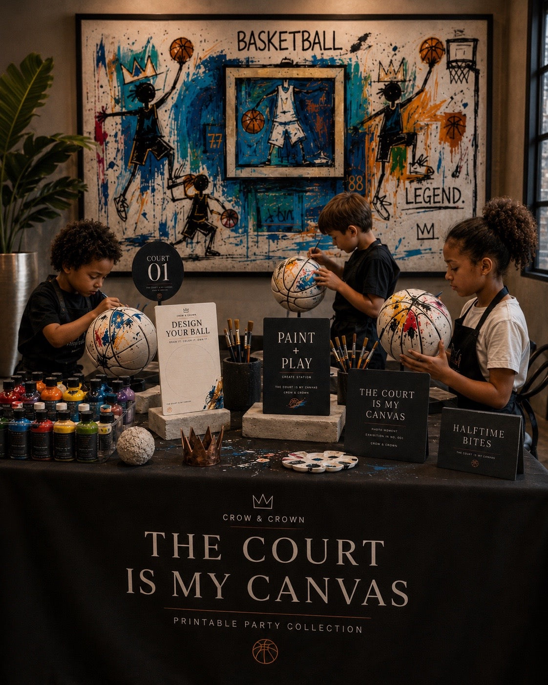 The Court Is My Canvas luxury basketball printable party collection hero scene