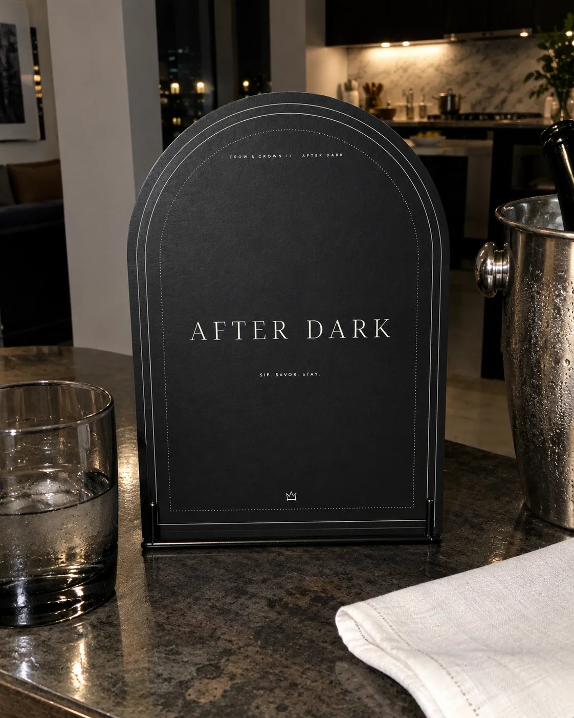 Crow & Crown after dark party 80 after dark welcome sign — printable shown in use