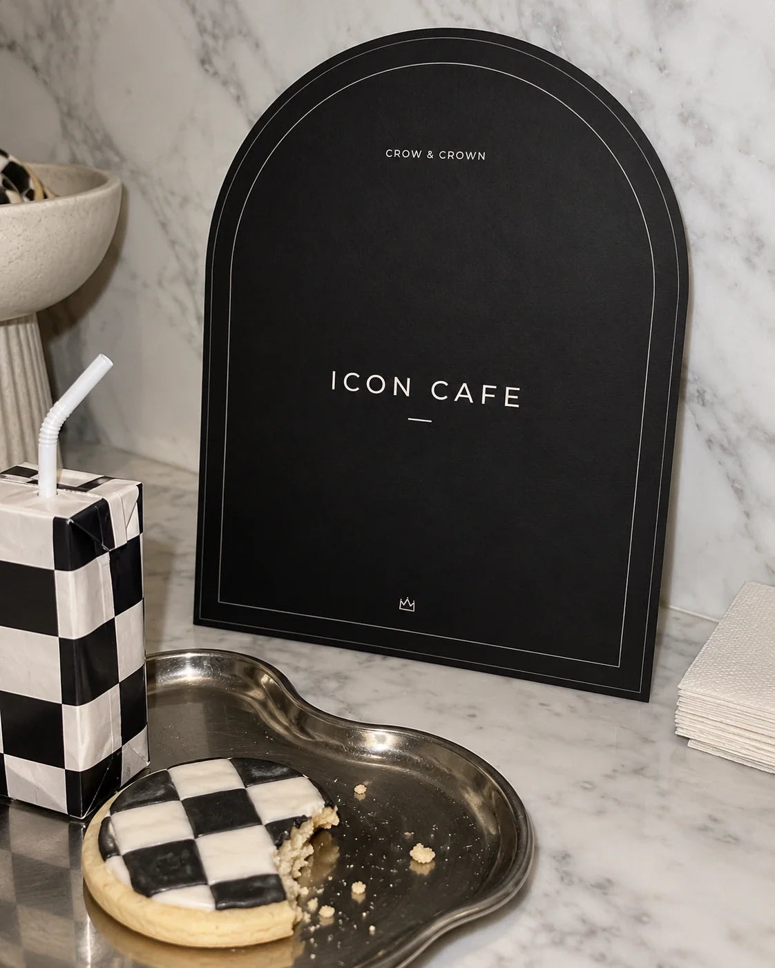 Crow & Crown fashion birthday minimal icon cafe sign — printable shown in use