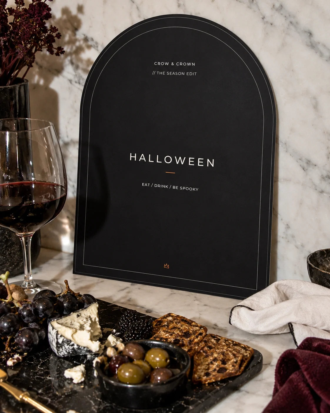 Crow & Crown halloween edit halloween welcome sign — printable shown in use