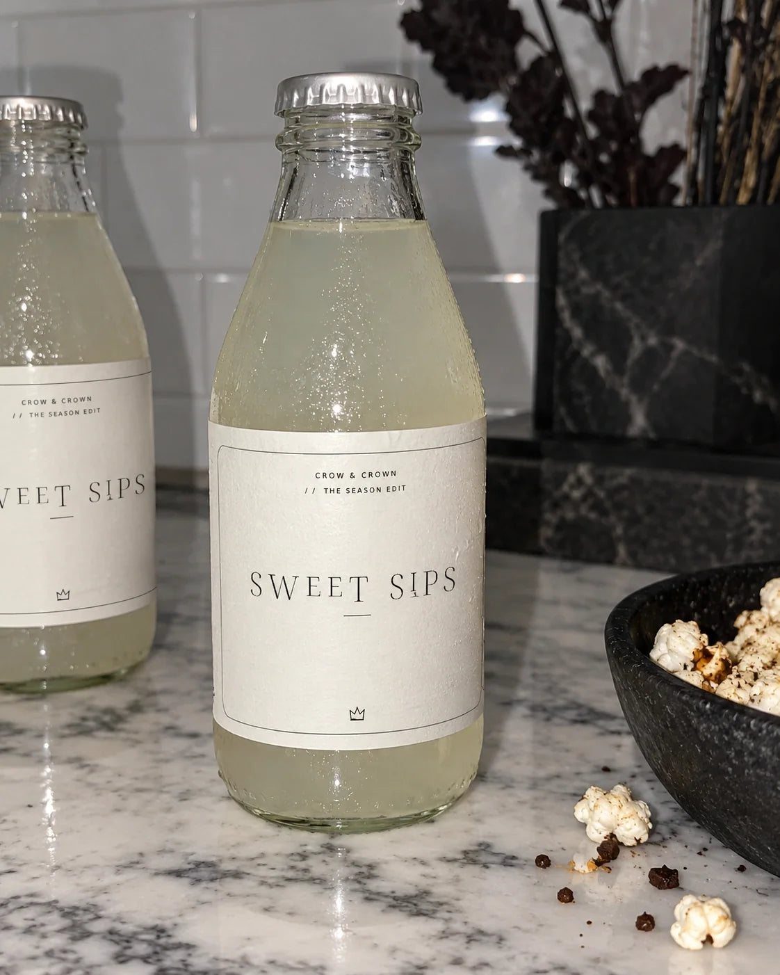 Crow & Crown halloween organic modern sweet sips bottle — printable shown in use