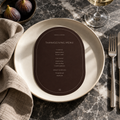 Espresso Thanksgiving menu printable on an ivory plate with linen and charcoal marble