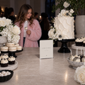 Cake Table fashion birthday sign next to a tall white birthday cake