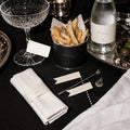 Fashion birthday snack-cup wrap, water bottle label, food flags and napkin band at a place setting