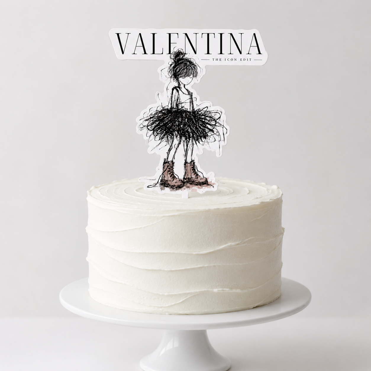 The Icon Edit Valentina cake cutout mockup with coily-hair Muse and long-name layout