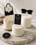 Fashion birthday cupcake toppers with a handbag, sunglasses, VIP pass and Mini Muse lettering
