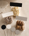 Fashion birthday treat-bag toppers with popcorn, cookies and round printable food toppers