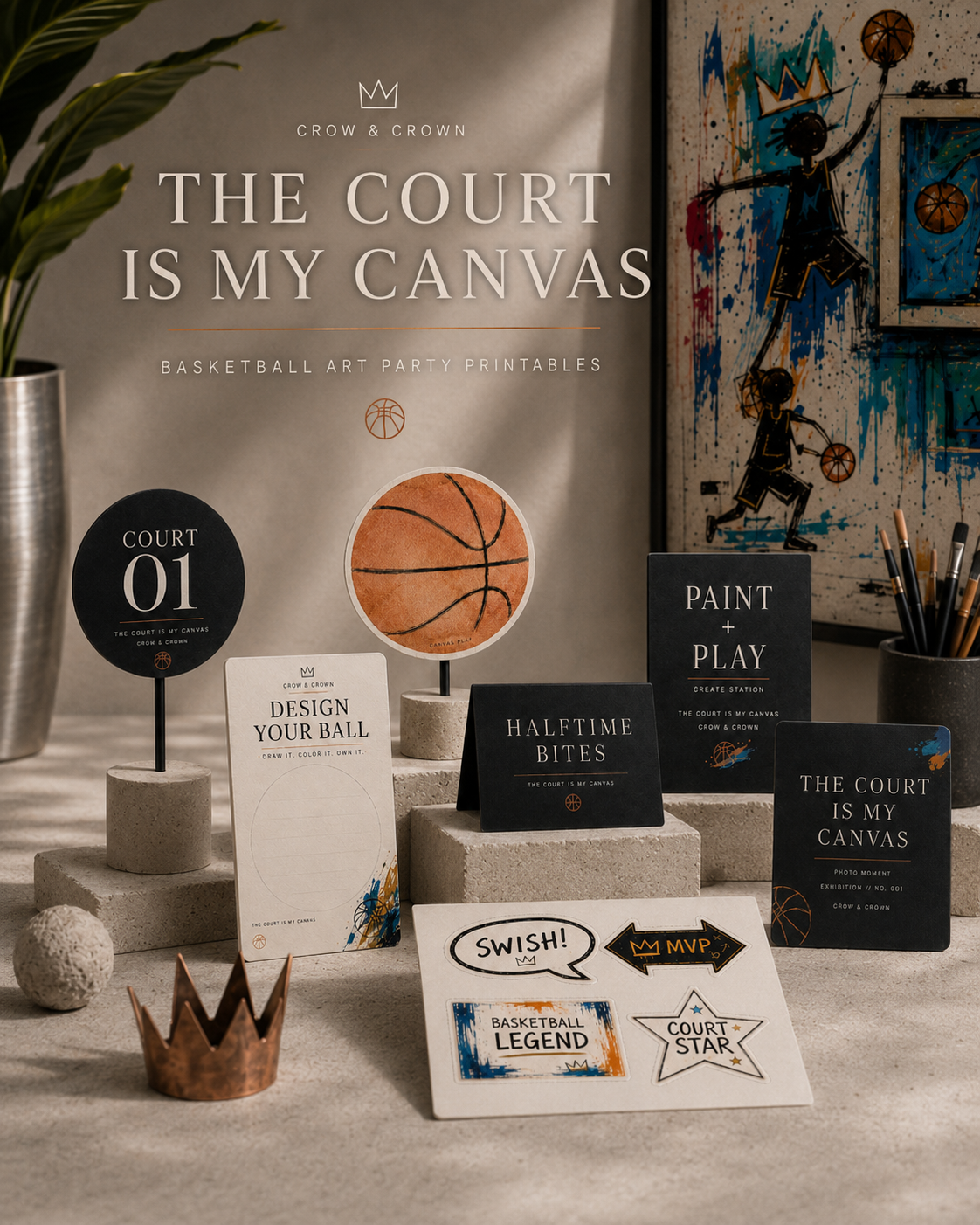 The Court Is My Canvas luxury basketball art party printable collection product hero